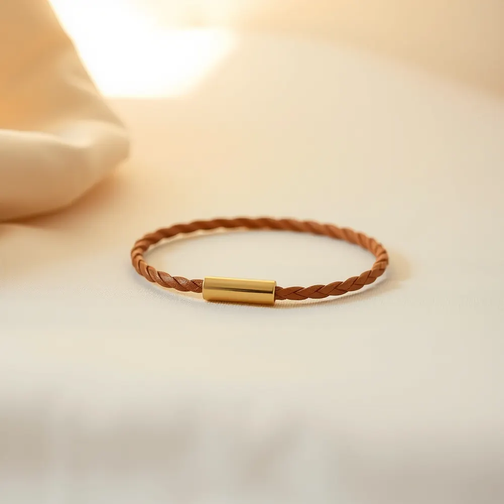 Cordon Nomade — Mimzia, bracelet cuir tressé & laiton doré
