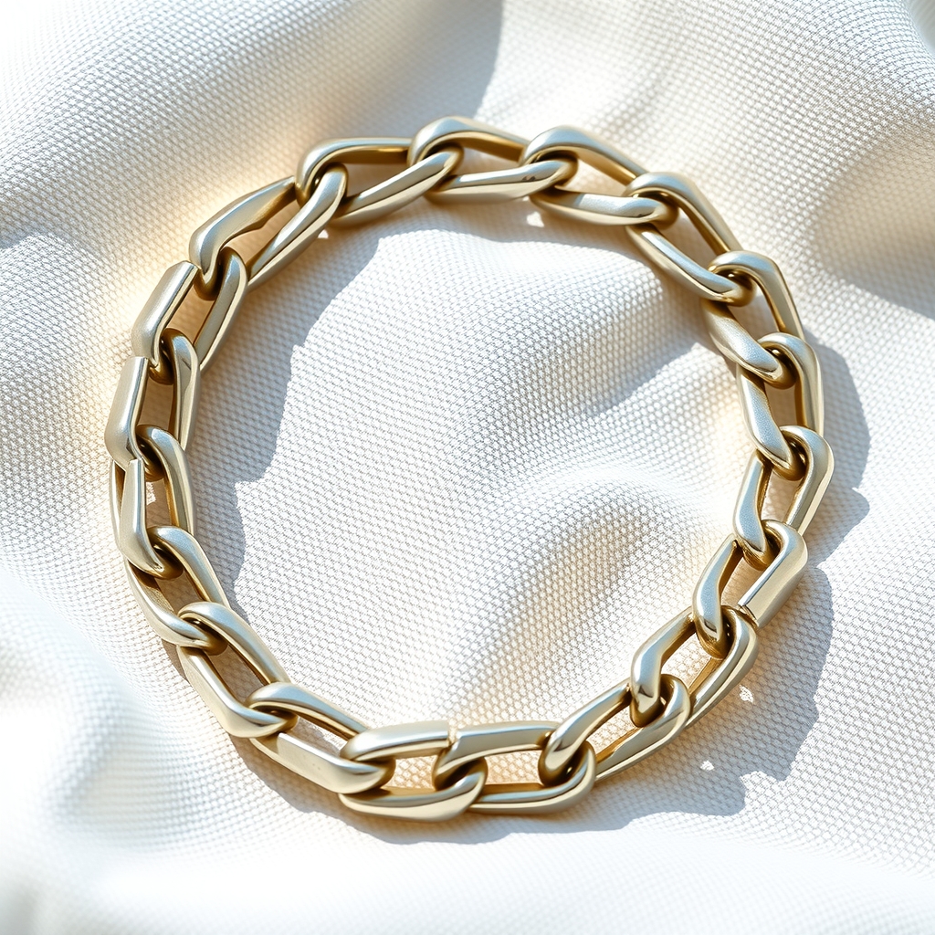 Bracelet Léman en argent 925 à grosse maille ovale posé sur du lin ivoire
